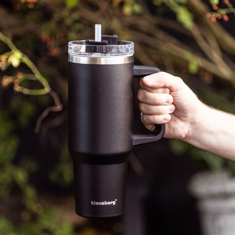 STALOWY KUBEK TERMICZNY TERMOS 1100ml Z RĄCZKĄ I SŁOMKĄ KLAUSBERG KB-7942