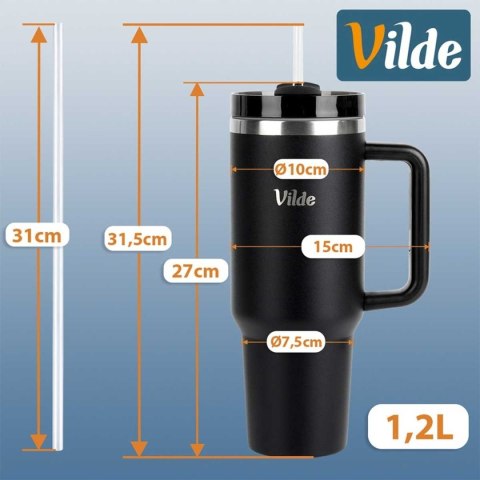 STALOWY KUBEK TERMICZNY TERMOS 1200ml Z RĄCZKĄ I SŁOMKĄ 259444