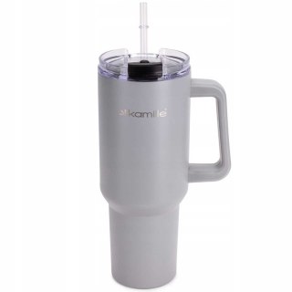 STALOWY KUBEK TERMICZNY TERMOS 1200ml Z RĄCZKĄ I SŁOMKĄ KM-2173