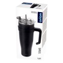 STALOWY KUBEK TERMICZNY TERMOS 1200ml Z RĄCZKĄ I SŁOMKĄ ORION 112284 CZARNY