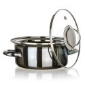 GARNEK EMALIOWANY 18cm 1,3L Z POKRYWĄ BANQUET METALLIC BLACK