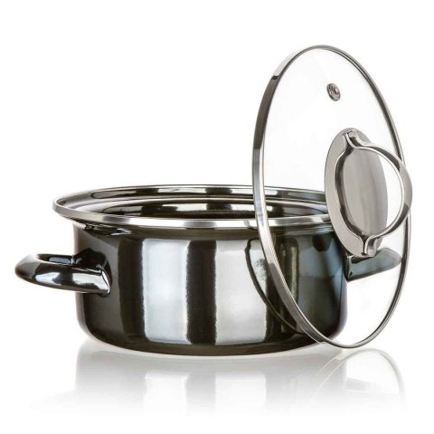 GARNEK EMALIOWANY 18cm 1,3L Z POKRYWĄ BANQUET METALLIC BLACK