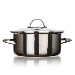GARNEK EMALIOWANY 20cm 2L Z POKRYWĄ BANQUET METALLIC BLACK