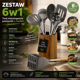 Zestaw Akcesoriów Kuchennych 6 el Silikon Drewno