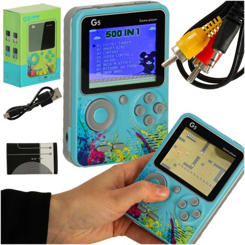 Konsola przenośna do gier mini elektroniczna retro 500 gier niebieska