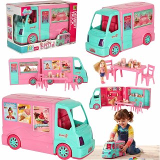 Samochód dla lalek kamper food truck zestaw 21 el.