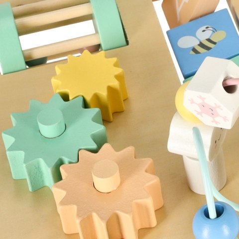 Tablica manipulacyjna LULILO LUDO stolik drewniany sensoryczny 2w1 miętowy