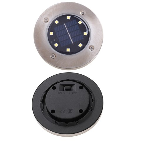 Lampy ogrodowe solarne najazdowe gruntowe czujnik zmierzchu wbijane świecący dysk 8LED 4szt. ciepły biały