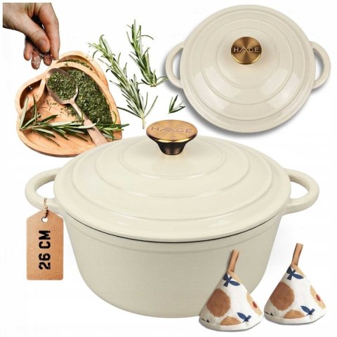 EMALIOWANY GARNEK ŻELIWNY 26cm 5L HAGE CREAM
