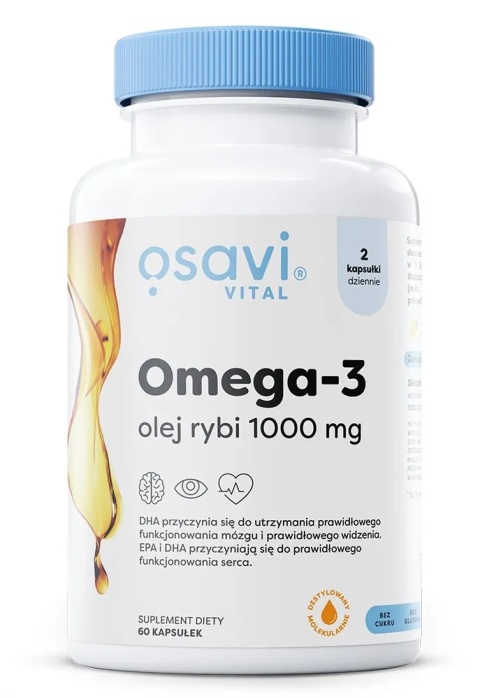 Osavi - Omega-3 Olej Rybi, 1000mg, Naturalny Smak, 60 kapsułek miękkich