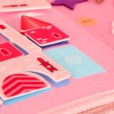 Tablica manipulacyjna sensoryczna montessori walizka plecak różowy