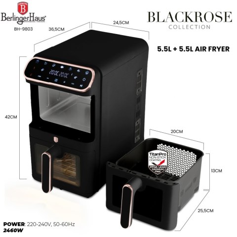 Air fryer Frytkownica beztłuszczowa podwójna 11L Black Rose Collection BerlingerHaus BH-9802