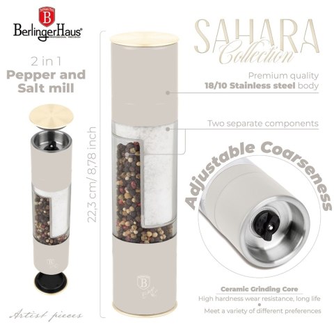 Młynek do pieprzu i soli ręczny 2 w 1 ręczny BerlingerHaus Sahara Collection BH-8580
