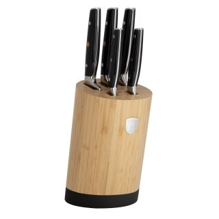 Noże kuchenne | Zestaw 5 noży w stojaku bambusowym BerlingerHaus Matte Black Collection BH- 3136