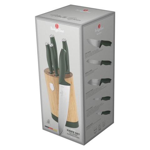 Noże kuchenne | Zestaw noży w bambusowym stojaku 5 el. BerlingerHaus Matte Green Collection BH-2757