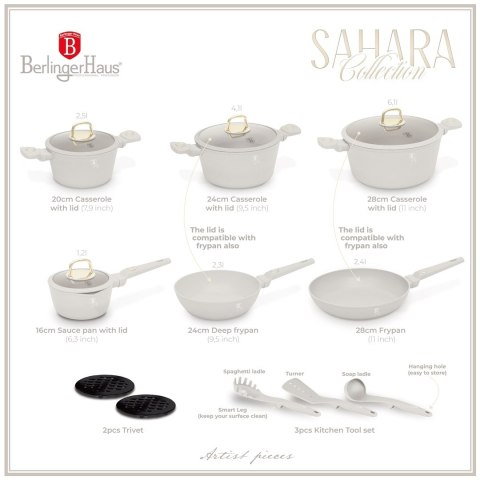 Zestaw 15 el. garnki, patelnie, akcesoria BerlingerHaus Sahara BH-8081