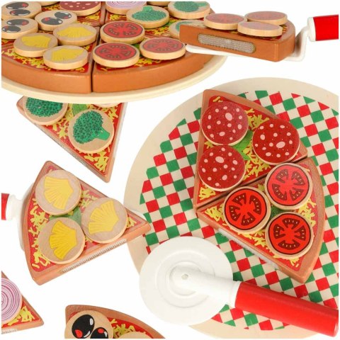Pizza drewniany zestaw do zabawy na rzep akcesoria łopatka nóż talerz nauka krojenia 20cm