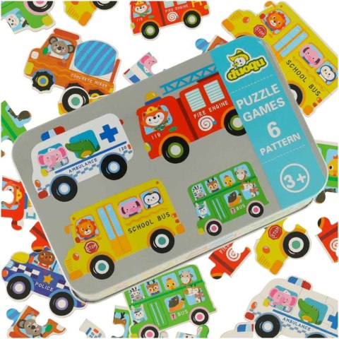 Puzzle dla dzieci układanka w puszce pojazdy 30 puzzli 6 obrazków