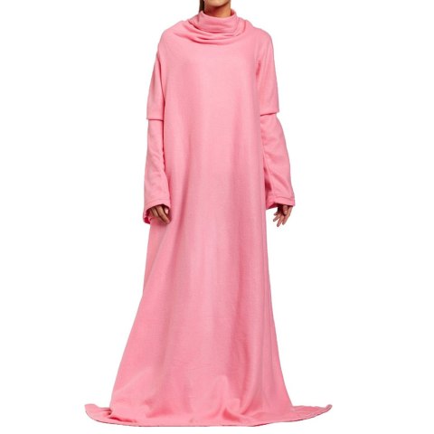 Koc z rękawami snuggie polarowy do czytania różowy