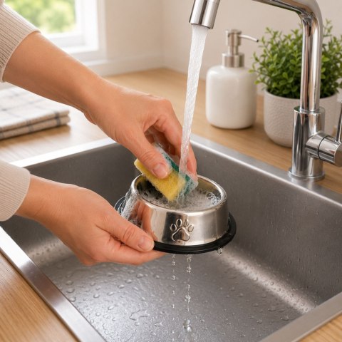 Miska metalowa dla psa kota srebrna na gumie 0,15l