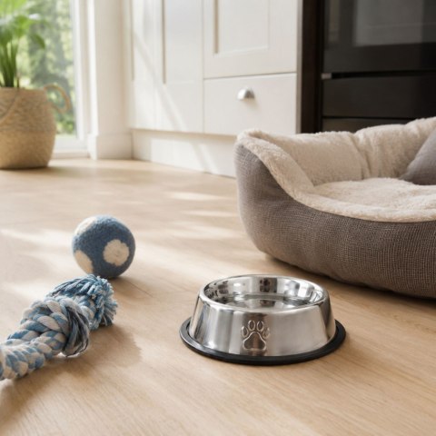 Miska metalowa dla psa kota srebrna na gumie 0,15l