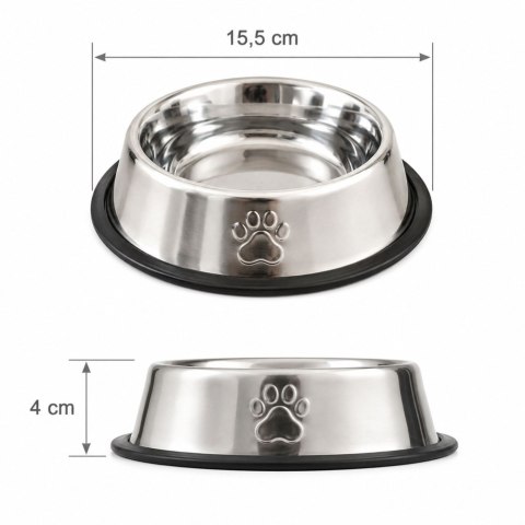 Miska metalowa dla psa kota srebrna na gumie 0,15l