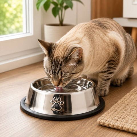 Miska metalowa dla psa kota srebrna na gumie 1,3l