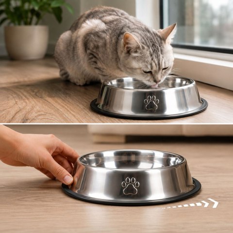 Miska metalowa dla psa kota srebrna na gumie 1,3l