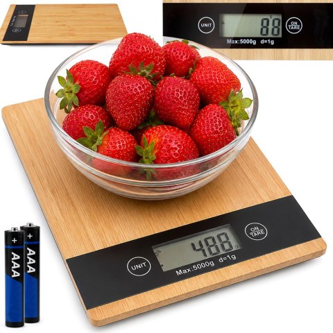 Waga kuchenna bambusowa elektroniczna lcd do 5 kg
