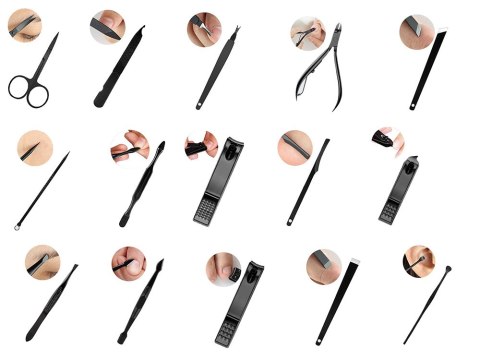 Zestaw manicure cążki nożyczki paznokci 16el etui