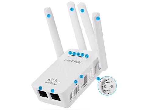 Mocny wzmacniacz sygnału wifi repeater 300mb/s wps