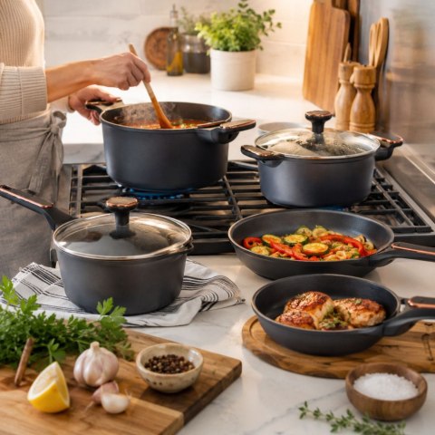 Komplet garnków rondli patelni indukcja gaz non stick premium 8 elementów