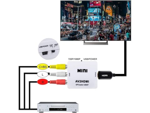 Adapter konverter sygnału av rca cinch do hdmi audio rca 1080p cvbs kabel