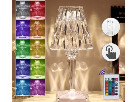 Lampka nocna stołowa kryształ led rgb usb pilot