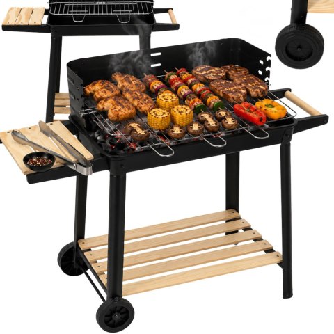 Grill ogrodowy duży węglowy bbq regulowany ruszt półki koła przenośny