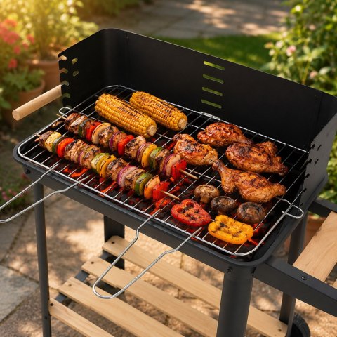 Grill ogrodowy duży węglowy bbq regulowany ruszt półki koła przenośny