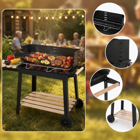Grill ogrodowy duży węglowy bbq regulowany ruszt półki koła przenośny
