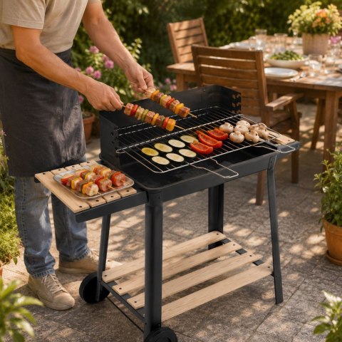 Grill ogrodowy duży węglowy bbq regulowany ruszt półki koła przenośny