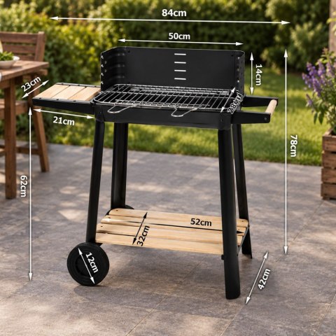 Grill ogrodowy duży węglowy bbq regulowany ruszt półki koła przenośny