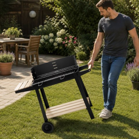 Grill ogrodowy duży węglowy bbq regulowany ruszt półki koła przenośny