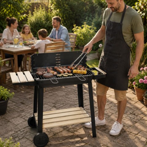 Grill ogrodowy duży węglowy bbq regulowany ruszt półki koła przenośny