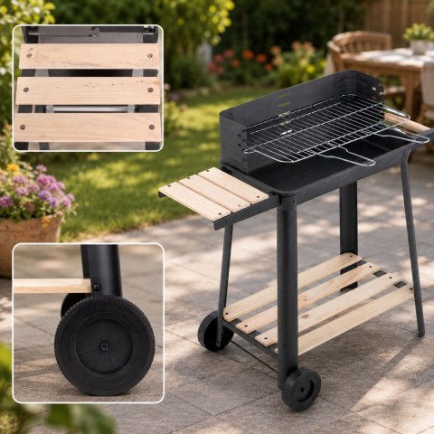 Grill ogrodowy duży węglowy bbq regulowany ruszt półki koła przenośny