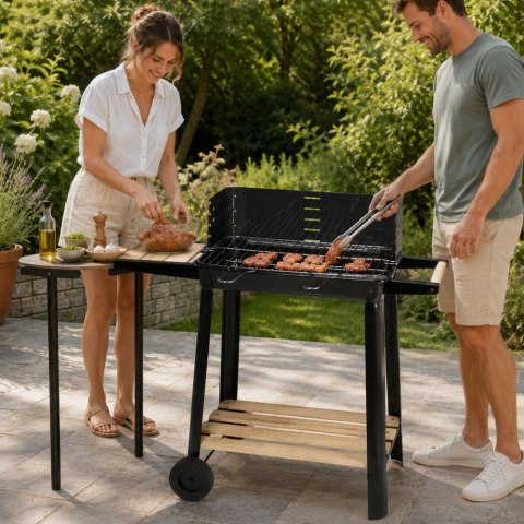 Grill ogrodowy duży węglowy bbq regulowany ruszt półki koła przenośny