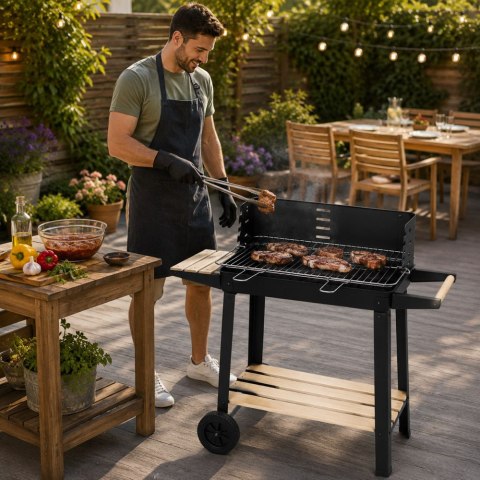 Grill ogrodowy duży węglowy bbq regulowany ruszt półki koła przenośny