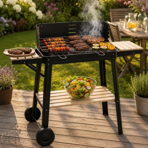 Grill ogrodowy duży węglowy bbq regulowany ruszt półki koła przenośny