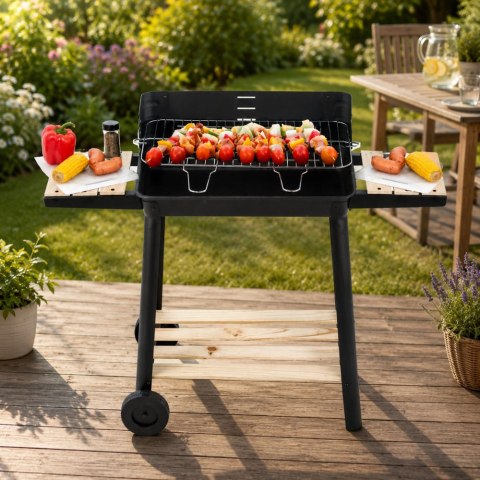 Grill ogrodowy duży węglowy bbq regulowany ruszt półki koła przenośny
