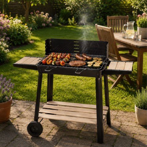 Grill ogrodowy duży węglowy bbq regulowany ruszt półki koła przenośny