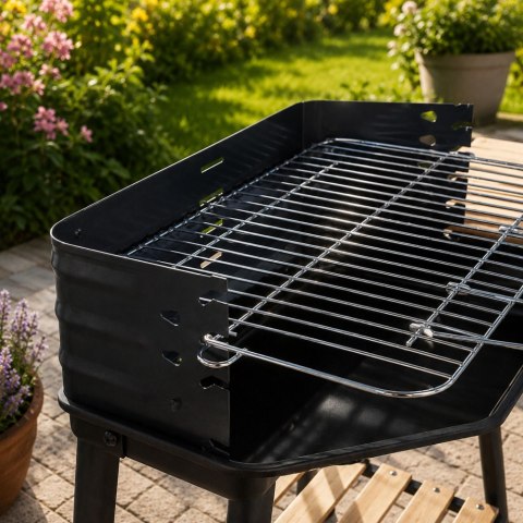 Grill ogrodowy duży węglowy bbq regulowany ruszt półki koła przenośny