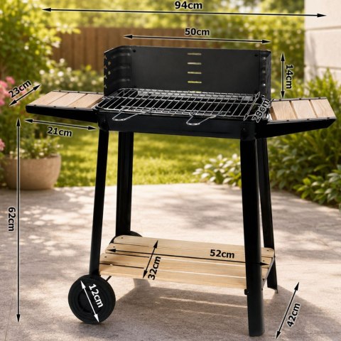 Grill ogrodowy duży węglowy bbq regulowany ruszt półki koła przenośny
