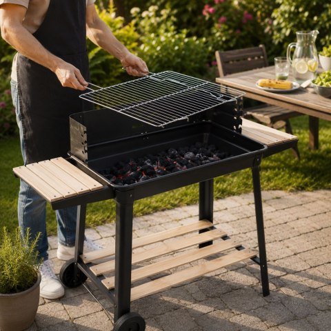 Grill ogrodowy duży węglowy bbq regulowany ruszt półki koła przenośny